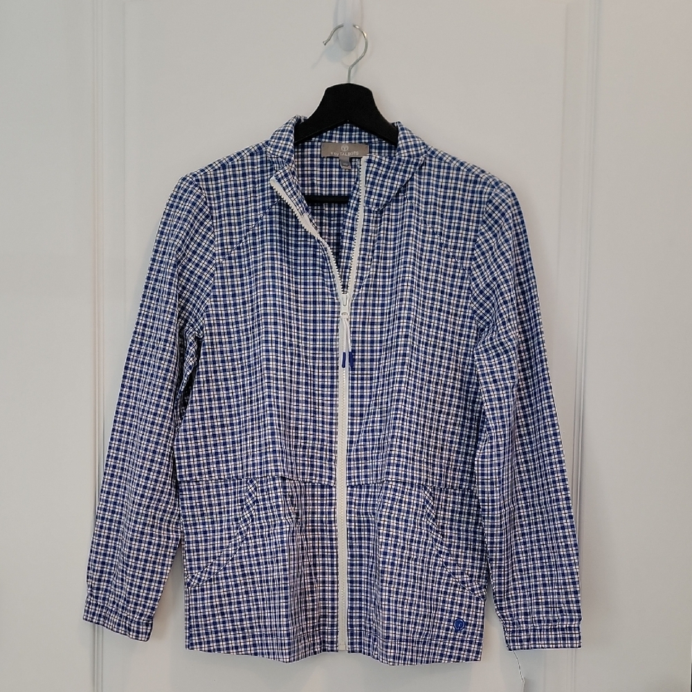 T By Talbots Crisp Plaid Jacket, Blue And White, Medium Petite